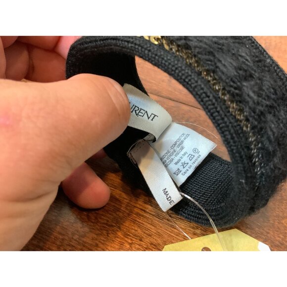 YSL Yves Saint Laurent Sequin Wool Cable Knit Black Bangle Bracelet Cuff - Picture 4 of 4